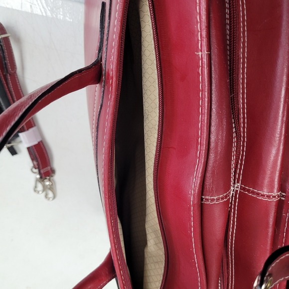 McKLEIN Red Leather Wheeled Business Laptop Computer Case Bag Removable Wheels - Picture 8 of 16